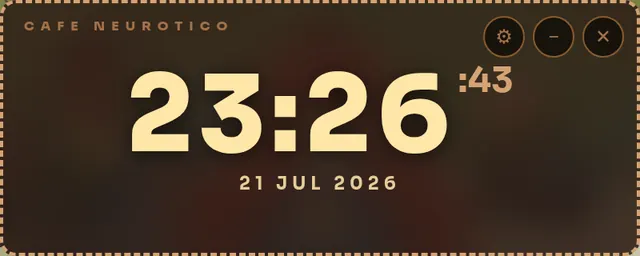 Minimalist mode: a small dashed-border widget showing the time and date, floating semi-transparent over the desktop