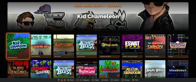 Couch Mode's cover wall for Sega Mega Drive, with a hero banner above the grid