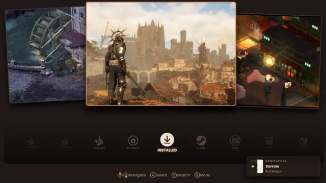CREMA's category carousel with screenshot cards above a row of store and playlist icons