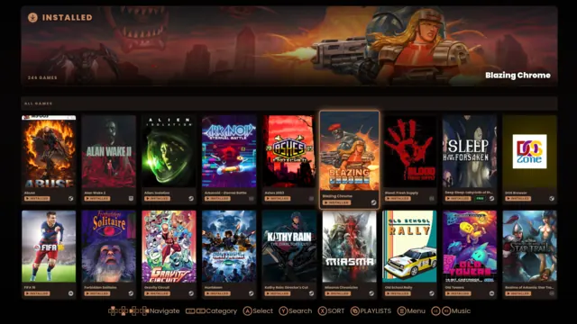 A full-screen grid of game covers filtered to installed games