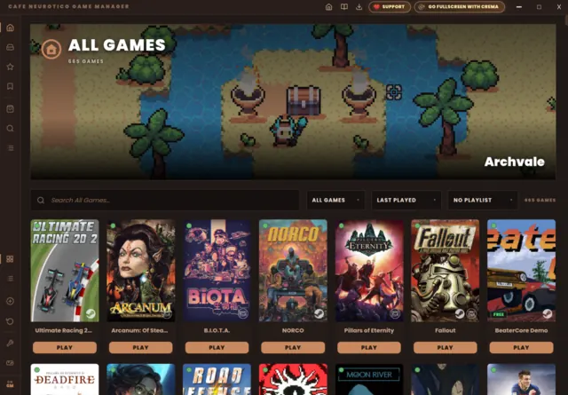 The Manager's library grid with a hero banner above the covers
